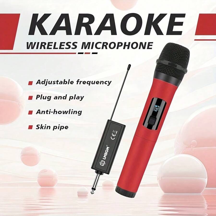 LMBGM Professional Wireless Microphone 800mAh Battery Leather Lacquer Craft Home KTV Outdoor Portable Singing Performance Microphone Handheld Microphone System - Red - View 1