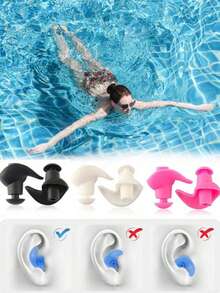 4 Pairs/Pack Reusable Silicone Ear Plugs, Soft, Waterproof, Comfortable, Suitable For Swimming - Multicolor - View 9