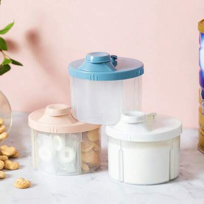 KUNT 1pc Baby Portable Snack Biscuit Milk Powder Dispenser Box, Rotatable 4-Compartment Design, Easy To Disassemble And Clean