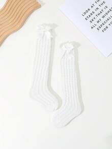 3双装女童蝴蝶结过膝袜，无缝连裤袜，适合所有年龄段 - 白色 - 查看 6
