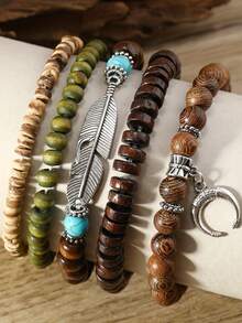 20 件男士波西米亚复古休闲串珠手链堆叠套装，时尚男士手链适合日常生活、户外、运动装，时尚男友礼物，男士手链，男士珠宝，男士配饰，万圣节配饰，万圣节手链