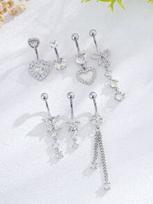 7 PCS Pink Butterfly, Flower, Heart Shaped Stainless Steel Navel Rings, Piercing Jewelry Suitable For Daily Wear - Belly ring - View 8