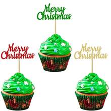 12/24 件圣诞快乐纸杯蛋糕装饰绿红金闪粉圣诞纸杯蛋糕装饰圣诞主题新年快乐派对蛋糕装饰品