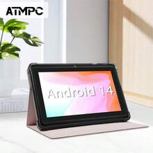 Tablet Android 14 de 7 polegadas ATMPC, equipado com 2GB de RAM DDR, 32GB de ROM, 3500mAh, processador quad-core, tela IPS 1024X600, câmera frontal de 30 pixels e traseira de 200 pixels, Wi-Fi 802.11 b/g/n 2.4g, PC, equipado com quatro capas de couro anti-queda coloridas