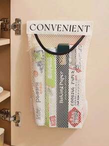 1 Pc Kitchen Trash Bag Holder, Wall-Mounted Large Capacity Storage Bag, Plastic Bag Organizer With Hook And Loop Net Pouch, Essential Kitchen Organizer Tool