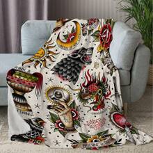 Ink Tattoo Blanket, Wolf Head Sun Moon Sword Bird Painting, Red Yellow Blue And Green Art Display, Standing In Front Of Black Sofa, Unique Cultural Style Home Decoration. Casual Shawl, Traveling-Rug, Polyester Material-Suitable For All Seasons, Bedroom, Sofa, Bed, Car. , Suitable For Bed, Sofa, Camping And Travel, Durable And Comfortable Decorative Shawl And Blanket, For Dear Friends, Siblings, Parents, Objects, Suitable For Halloween And Christmas Decorations, Home Decorations, Birthday And Anniversary Gifts For Friends And Relatives