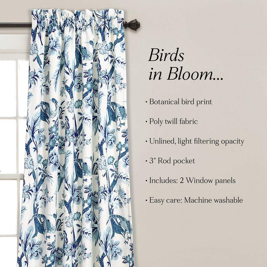 LUSH DECOR Dolores Light Filtering Window Curtain Panels Blue 52x95+2 Set Halloween-Fall Decor-Room Decor - Blue - View 1