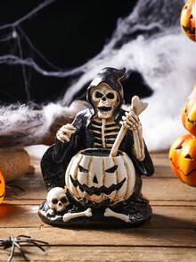 1pc Vintage Funny Skeleton Brewing Decorative Statue, Resin Crafted Decor Item Suitable For Halloween, Theme Parties, Tabletop