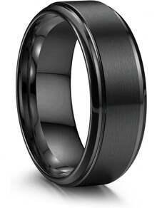 Milacolato Stainless Steel Wedding Rings For Men Women 8MM Mens Wedding Band Silver/Black/Gold Engagement Mens Rings, Matte Surface Polished Edge Men Ring Jewelry Comfort Fit 6-14 - 彩色 - 查看 1