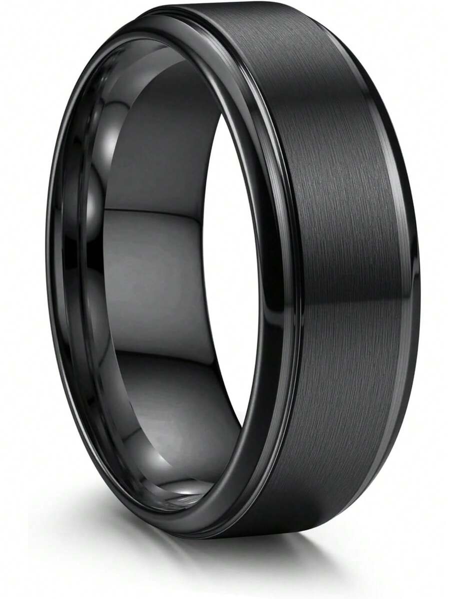 Milacolato Stainless Steel Wedding Rings For Men Women 8MM Mens Wedding Band Silver/Black/Gold Engagement Mens Rings, Matte Surface Polished Edge Men Ring Jewelry Comfort Fit 6-14 - 彩色 - 查看 1