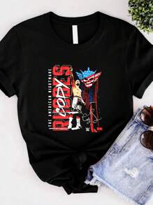 180g Pure Cotton Cody Rhodes Corner Ropes The American Nightmare Shirt VN614 Fashion Stylish Graphic Unisex Soft Breathable Streetwear Designer Clothes Versatile Slightly Casual Men Print Round Neck Short Sleeve Top For Everyday Wear Stretched Comfortable Summer For Women - Black - View 1