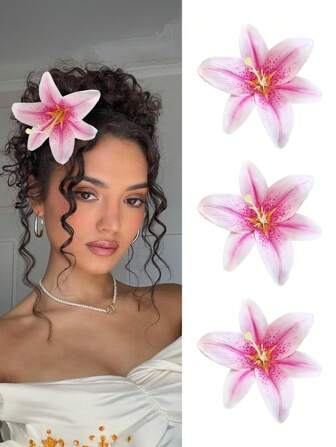 3PCS Lilies Flower Hair Clips Lily Hair Clips Hawaiian Flower Hair Clips, Back To School Women Artificial Flower Hair Clips,Summer Plumeria Hair Clips, Suitable For Holiday Beach Party, Summer Tropical Flower Hair Accessories, Wedding Party, Holiday Gifts For Girls, Claw Clips, Hair Claws, Hair Slide, Hair Barrettes