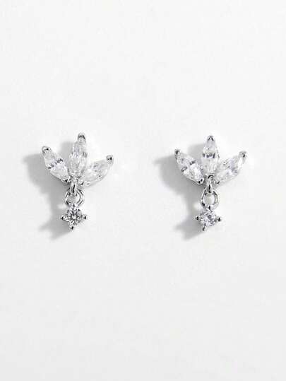 Vaerine 1 Pair Elegant Delicate Minimalist Shiny Fashion Personalized 925 Silver Cubic Zirconia Clover Design Earrings, Suitable For Women's Dates, Parties, Banquets, Showcasing Charm, Gift