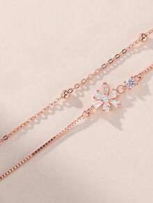 情人节丝带水钻花朵多层手链 - 玫瑰金 - 查看 2