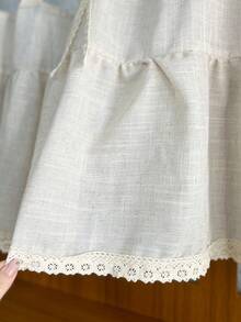 1pc Retro French Country Style Beige Curtain With Lace Trim Light-Filtering Design Cafe Curtain Valance For Living Room Kitchen Dining Room Living Room - Beige - View 8