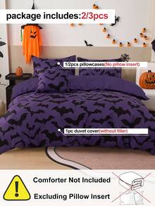 HONEYMOON Ensemble de housse de couette 2/3 pièces avec imprimé de chauve-souris d'Halloween, fermeture à boutons, comprend 1 housse de couette et 1/2 taies d'oreiller, sans insert de couette, convient aux tailles T/F/Q/K, essentiels de literie pour la maison et le dortoir scolaire, lavable en machine - Multicolore - Voir 4
