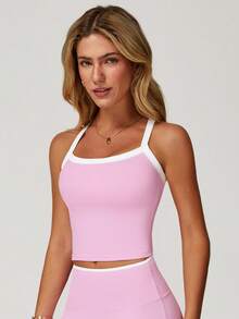 'Sports Vest' Women's Yoga Vest Sports Vest High Elasticity Running Fitness Suit Camisole Vest Comfortable And Skin Friendly - 粉色 - 查看 4