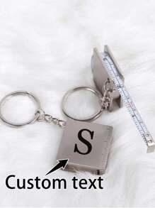 1 pieza Regla retráctil mini personalizada - Cinta métrica de acero inoxidable con llavero, nombre personalizable, colgante de herramienta de bolsillo, adecuado para manualidades, viajes o vuelta al colegio (Plata) - Multicolor - Ver 2