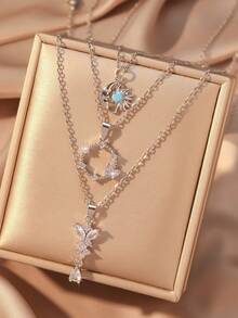 3pcs/Set Fashionable Women Necklace, Star, Planet, Heart Pendant Design, 18K Gold Plated Stainless Steel Chain, Suitable For Daily Wear And Party, Best Jewelry Gift - Gold - View 10