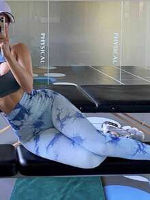 扎染无缝高腰运动紧身裤 女款提臀瑜伽健身运动裤 春季 - 藍色 - 查看 4