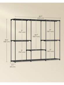 Clothes Wardrobe, Portable Closet, Open Storage Wardrobe, Clothes Garment Rack, 205 X 43 X 166 Cm, 5 Hanging Rods And Shelves, For Bedroom, Living Room, Laundry Room, Ink Black - 黑色 - 查看 5