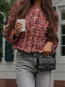 Seelio Spring Autumn Women Short Tassel Cardigan, Round Neck Single-Breasted Knitted Jacket - Pink - View 8