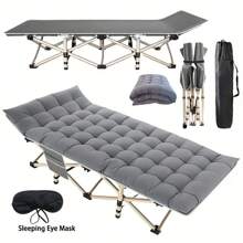 IKLAREWV Folding Camping Cot W/Mat For Adults, Heavy Duty Outdoor Bed With Carry Bag,1200 D Layer Oxford Travel Camp Cots 75x28IN