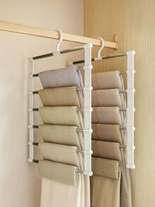 1件，便携式收纳衣架多功能裤架梯形挂裤折叠裤架不锈钢裤挂裤夹多层无痕收纳挂裤架，（本产品需自行组装，安装简便，操作方便）适合连衣裙、裤子、鞋子、牛仔裤、靴子、裙子、春季、极简主义、夏季上衣