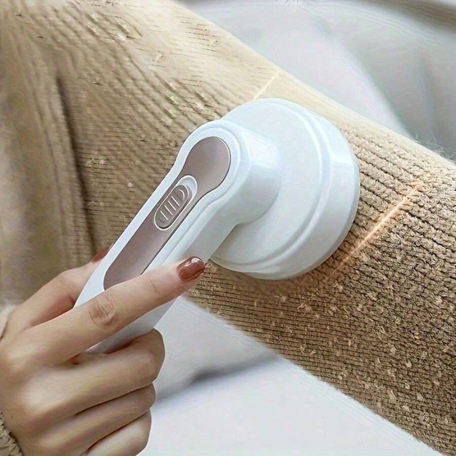 USB Rechargeable Fabric Shaver - 2-In-1 Electric Lint & Pilling Remover For Clothes, Sweaters, Blankets - Portable Hair Ball Trimmer For Furniture, Carpet, Sofa - Home & Travel Cleaning Tool - 白色 - 查看 1