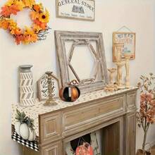 1pc Autumn Gratitude Sister Theme Table Runner - Pumpkin With Green Leaves And Black Grid Design, Suitable For Holiday Parties, Kitchen Dining, Home Decoration, Durable Polyester Material Holiday Table Decoration, Holiday Table Decoration, Autumn Harvest Theme Decoration, Bow Decoration, Autumn And Thanksgiving Decoration.