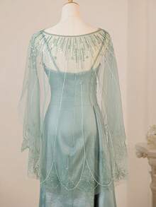 Fall Glamorous Elegant Spaghetti Strap Formal Evening Prom Wedding Guest Gown, With Draped Side,For Graduation, Dinner - Baby Blue - View 9