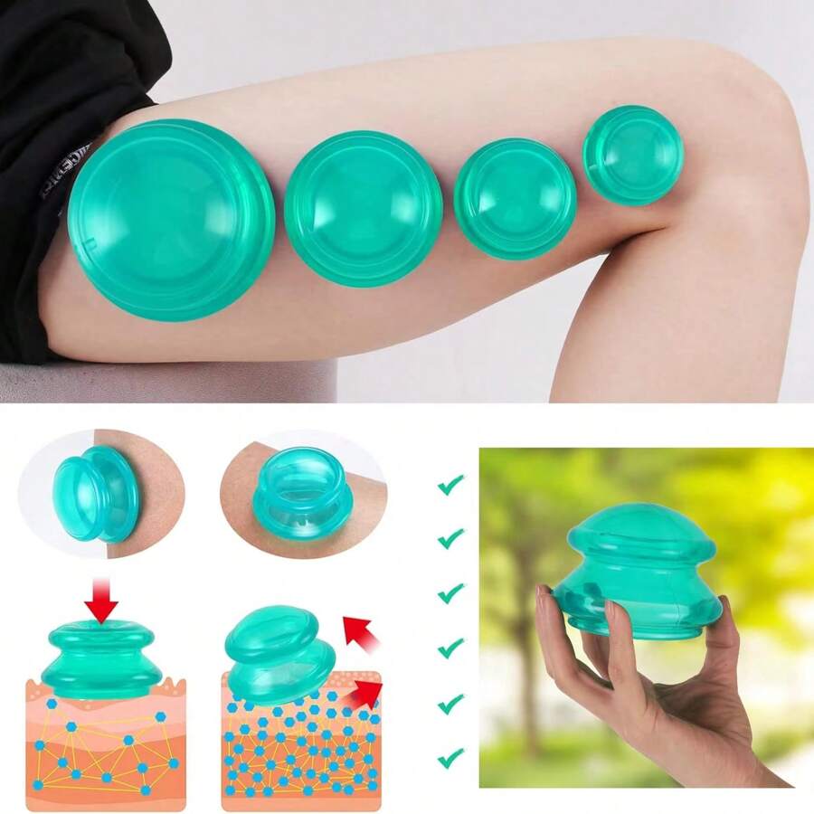 12/10/6/4/1件真空硅胶拔罐套装，脱脂硅胶吸杯按摩美容拔罐配件，面部吸杯，瘦身拔罐配件（用于按摩和放松，改善腰线，身体按摩拔罐，健康人士，促进血液循环，放松技巧，缓解压力，理想的身体按摩器） - 綠色 - 查看 1