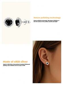 1 对 S925 纯银黑色方晶锆石和白钻耳钉，男女皆宜的珠宝，适合日常佩戴、休闲、旅行、派对、收藏，配有优雅的礼品盒，适合所有季节的时尚珠宝 - 黑鑽銀色 - 查看 7