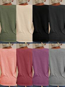 Women's V Neck T-Shirt Half Sleeve Oversized Loose Fit Casual Top - Burgundy - View 3