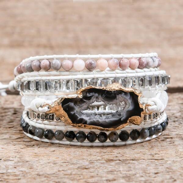 5-Wrap Boho Chic Handmade Bracelet - Natural Druzy & Mixed Beads Elegant Multi-Layer Stone Jewelry For Women, Ideal For Parties & Gifting