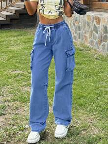 Women's Mid Waist Wide Leg Jeans - Non Elastic Casual Pants With Waistband And Multiple Pockets, Loose And Comfortable Daily Casual Pants