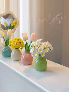 4/1 件迷你多巴胺风格广口花瓶陶瓷花瓶（无花）房间人造花装饰干花桌面摆件家居装饰摄影道具适用于卧室、门廊、节日装饰、情人节礼物、复活节装饰、室内装饰