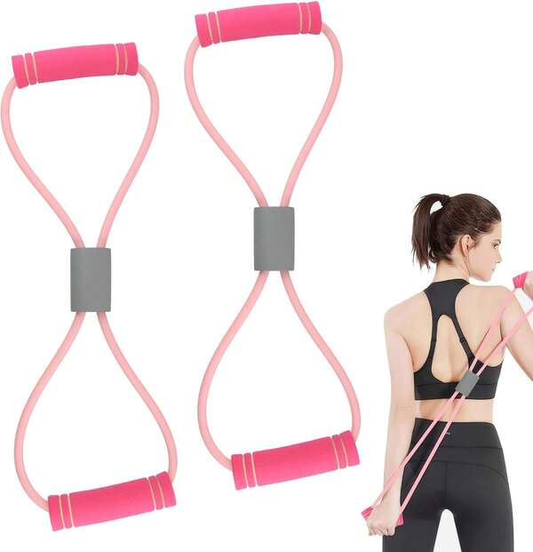Saludea Resistance Band, 2 CountS With Handles Figure 8 Resistance Band, Yoga Gym Fitness Pulling Rope For Full Body Workout Arms Shoulders Back Legs And Buttocks (Pink)