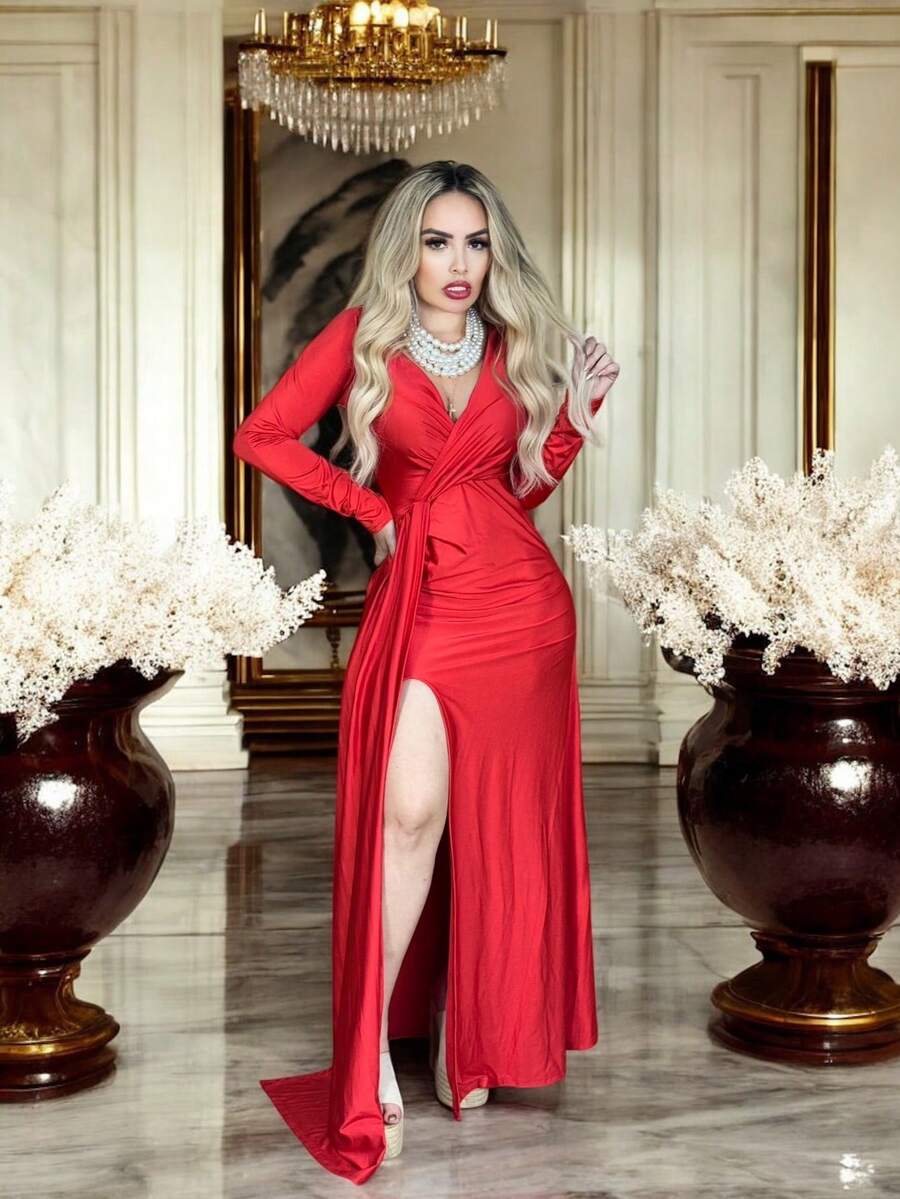 Women Plus Bridesmaid Dresses - Red - View 1