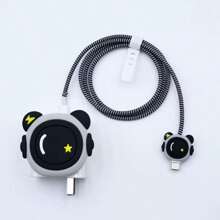 4 件套可爱有趣的保护壳，兼容 Apple 20W 快速充电器、防摔防断充电器盖和螺旋电缆保护器（猫爪/闪电恐龙/眼镜狗/宇航员图案，不含充电器头和电缆）Nan 充电器配件 手机配件