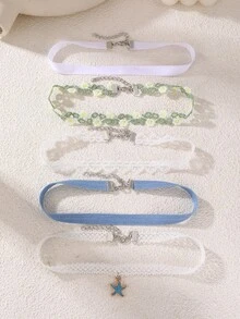 5pcs/Set Colorful Floral Lace Choker Necklaces, Everyday Accessories For Girls - Multicolor - View 9