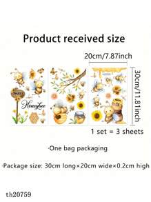 1 Set Lebendige Bienen Wandaufkleber Fensteraufkleber - selbstklebende wasserfeste PVC Aufkleber, Aquarell Bienen Garten Thema ästhetische Heimdekoration für Schlafzimmer, Wohnzimmer oder Büro im Frühling, Sommer, Herbst und Winter.