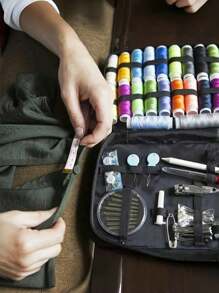 1 Set Bolsa de almacenamiento de kit de costura portátil, kit de herramientas de tejido a mano para el hogar, caja/kit de costura de viaje