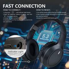 Gerripuer 无线耳机 无线头戴式立体声耳机 环绕声 低音增强 内置麦克风 适合办公室旅行运动游戏耳机 - 黑色 - 查看 9