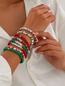 6 款圣诞手链套装 - 绿色圣诞麋鹿和红色圣诞糖果可叠戴手链，适合个人装饰、圣诞礼物、儿童礼物、生日礼物、友谊手链、节日派对礼物，充满欢乐的圣诞风格，适合女性和青少年，3 岁至成人，非常漂亮的装饰，完美的圣诞礼物 - 彩色 - 查看 2