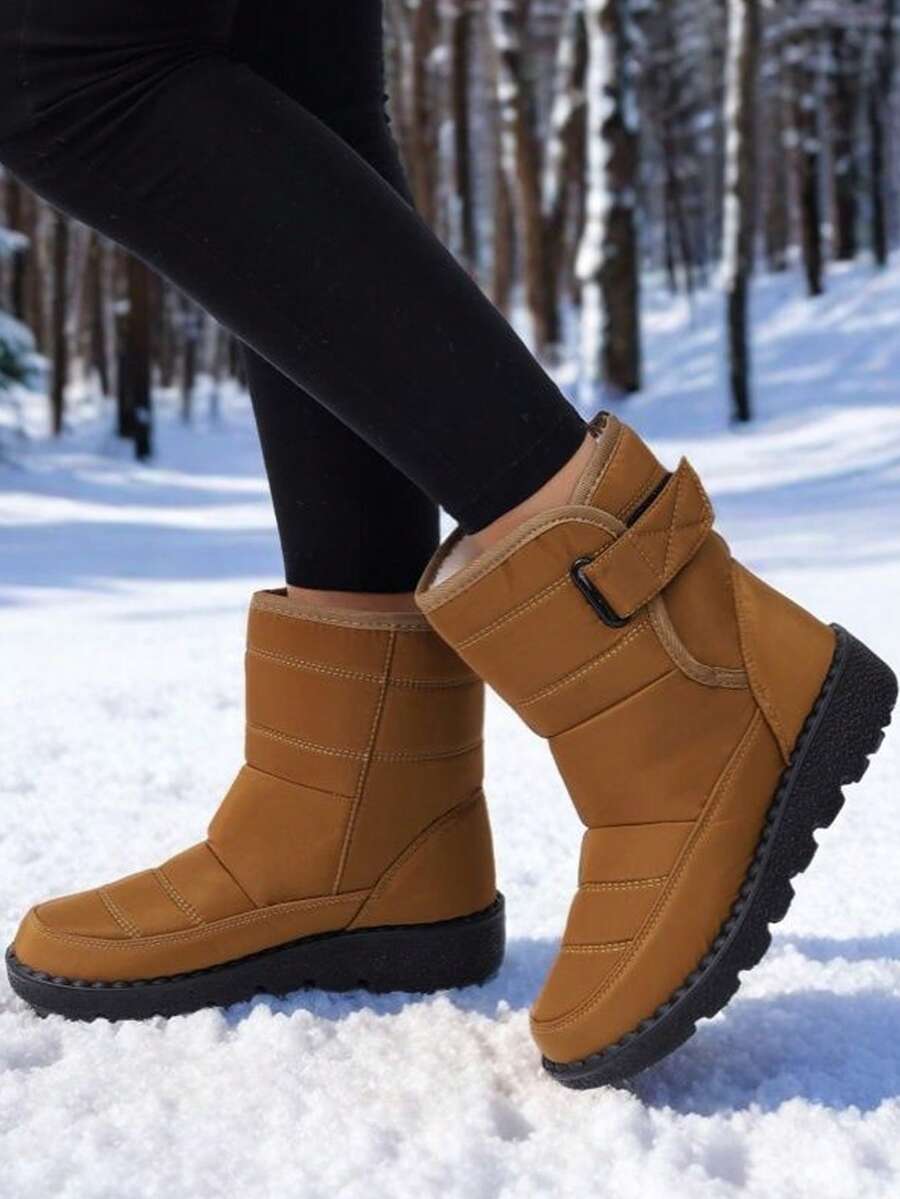 女士户外雪地靴，保暖中筒靴，圆头平跟，加厚保暖内衬，适合冬季穿着，尺码 36-45