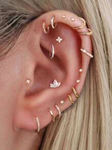 23pcs Women's Gold Hoop Earrings Set, Multi-Element Stacking Hypoallergenic Gold Stud Earrings Jewelry, Fashionable CZ Cartilage Earrings Earring Combo, Suitable For Daily Outings, Women's Daily Outfits