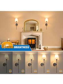 2 件金色/黑色可充电壁灯，可拆卸磁性灯泡和遥控器，定时开关，RGB 多色照明，可调光智能场景，适用于客厅、卧室、餐厅家居室内照明，2000 毫安时长寿命光泽