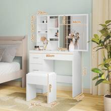 Advwin Advwin Dressing Table Stool Set Makeup Dresser Slide Mirror White