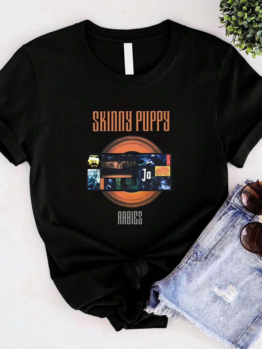 180g Pure Cotton Skinny Puppy Rabbies Band T Shirt Full Size S-5XL Soft Comfortable Casual Designer Clothes Versatile Top For Everyday Wear Breathable Men Slightly Summer Stylish Print Round Neck Short Sleeve Streetwear Fashion Stretched For Women Unisex Graphic